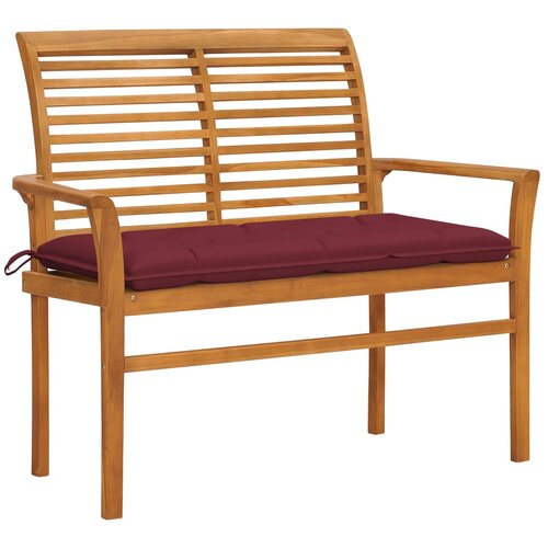 VidaXL Vrtna klop z vinsko rdečo blazino 112 cm trdna tikovina Slike