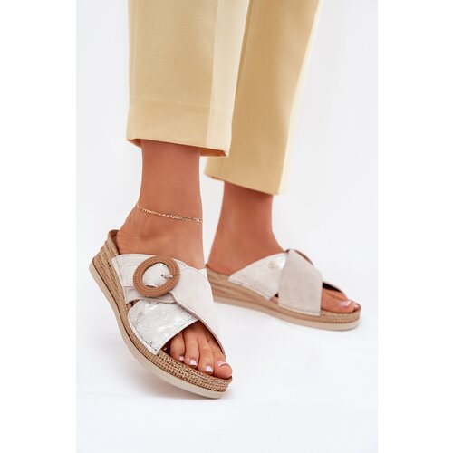 Inblu Wedge Sandals For Women With Decorative Buckle Light Beige Slike
