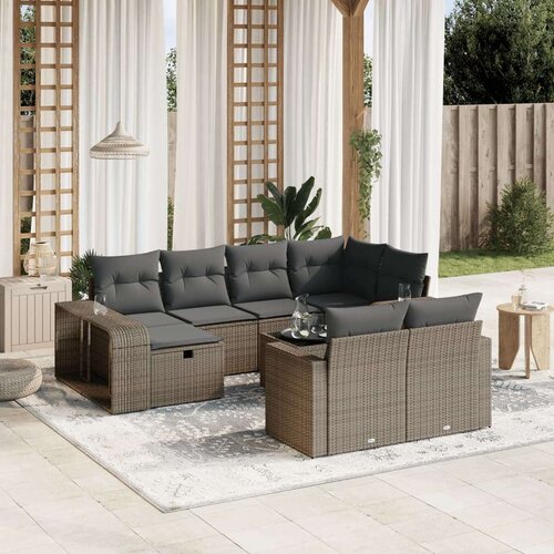 vidaXL 11-dijelni set vrtnih sofa poliratan s jastucima svijetlosivi Cene