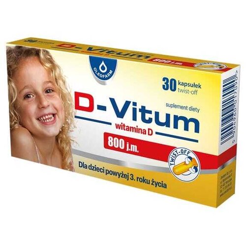 Oleofarm Vitamin D3 800 IE za otroke D-Vitum (30 twist-off kapsul) Slike