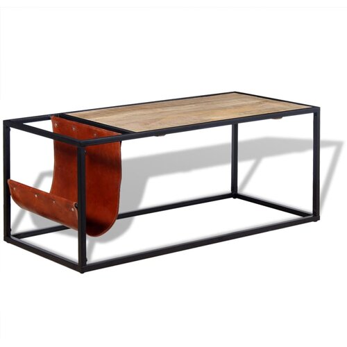  Stol za Kavu s Držačem za Časopise od Prave Kože 110x50x45 cm Cene