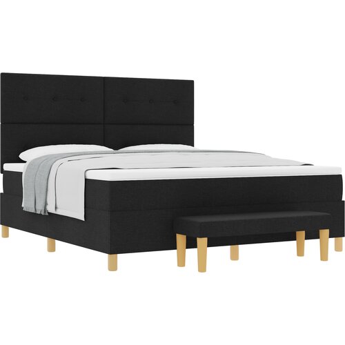 vidaXL Box spring krevet s uzglavljem Crna 200 x 180 cm tkanina - Crna 180 x 200 cm Prošiveno gumbima Cene