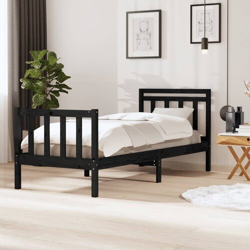VidaXL posteljni okvir črn iz trdnega lesa 100x200 cm Slike