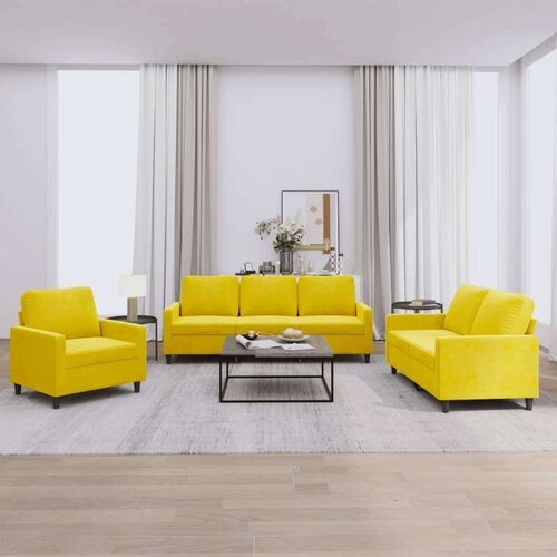  3-dijelni set sofa s jastucima žuti bar&amp;scaron;unasti Slike