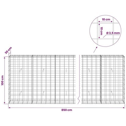  Gabion s žicom debljine 3 5 mm i mrežom 10x10 cm 850x30x100 cm - 30 cm 100 cm 850 cm Slike