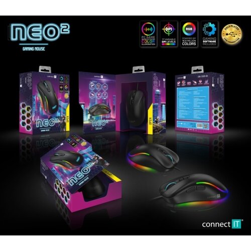 Connect IT CMO-3589-BK - LED RGB žični gejmerski mi&amp;scaron; 200-7200 DPI crna Slike