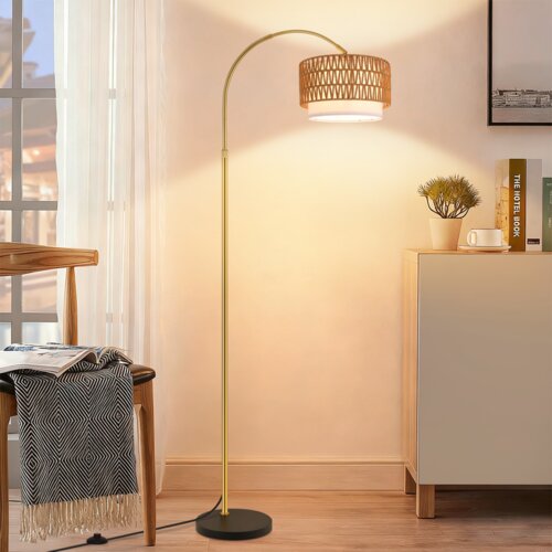 Nettlife Tlačna svetilka iz rogoza v boho slogu &amp;ndash; Nastavljiva ločna svetilka z daljinskim upravljalnikom, LED E27, vintage stil,350&amp;deg;, (5000491648) Slike