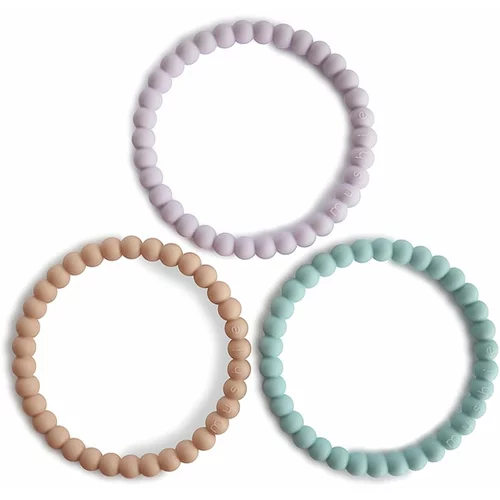 Mushie Pearl Teething Bracelet grickalica za bebe Lilac/Cyan/Soft Peach 3 kom