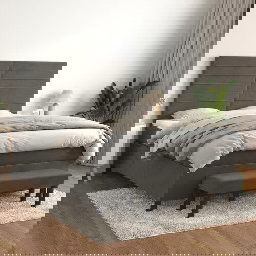 VidaXL Krevet s oprugama i madracem tamnosivi 140x200 cm bar&amp;scaron;unasti Slike