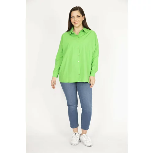 Şans Women's Green Plus Size Front Buttoned Back Detailed Shirt
