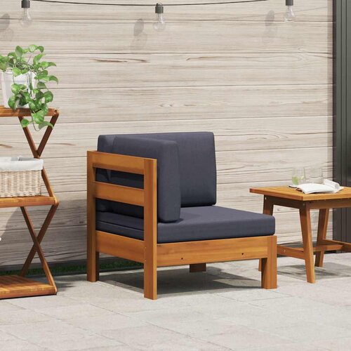  Kutna sofa s tamnosivim jastucima masivno bagremovo drvo Slike