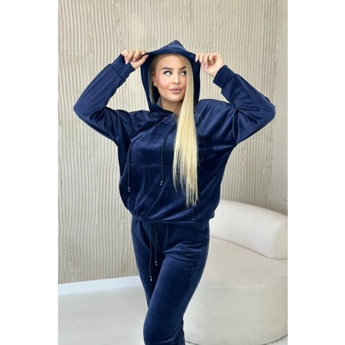 Kesi Velour set kangaroo sweatshirt + trousers navy blue Slike