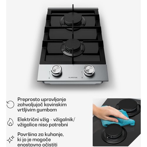 Klarstein Verosteel plinsko kuhalo, 2 plamena, električna zapaljivost, kompatibilno s prirodnim i LPG plinom, 4200 W, 30cm Slike