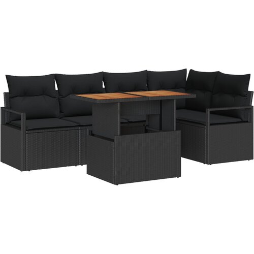 VidaXL 6-dijelni vrtni sofa set s jastučićima crni poli ratan akacija, 2-sjedna vrtna sofa s jastučićima crni poli ratan Slike