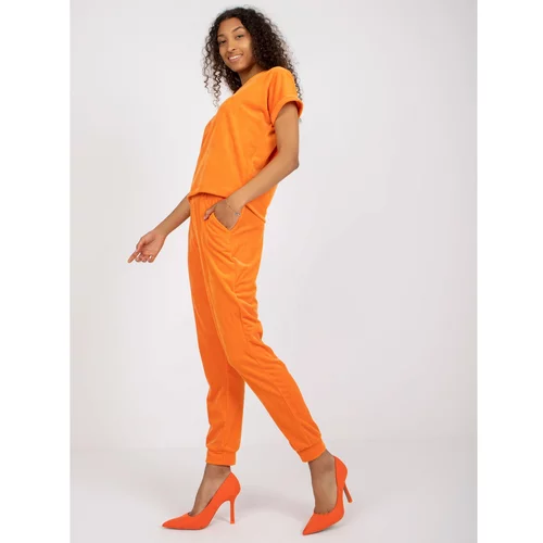Fashion Hunters Orange velor set with V-neck RUE PARIS