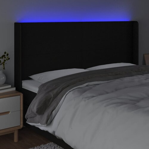  LED uzglavlje crno 163 x 16 x 118/128 cm od tkanine Slike
