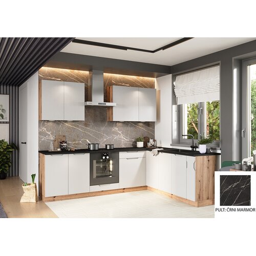 Stolkar KOTNI KUHINJSKI SET ISABEL 200X260 CM - SIVA-Črni marmor Slike