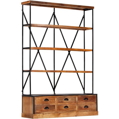 Furnova Knjižna polica 4-nadstropna 6 predalov 122x36x181 cm mangov les, (21932923) Cene
