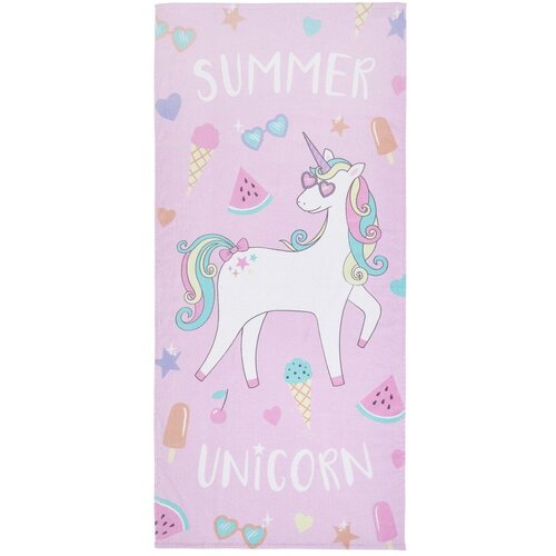 Catherine Lansfield Rožnata/vijolična bombažna brisača za na plažo 76x160 cm Summer Unicorn – Cene