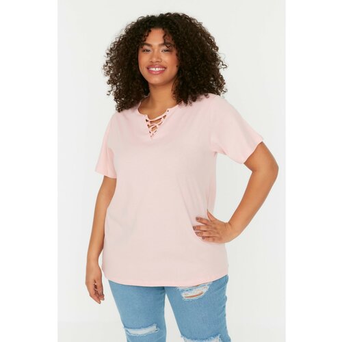 Trendyol Curve Pink Collar Detailed Knitted Tshirt Slike