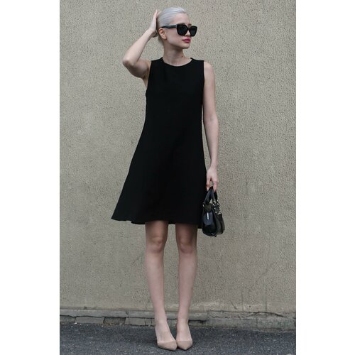 Madmext Black Zero Sleeve Loose Linen Dress Slike