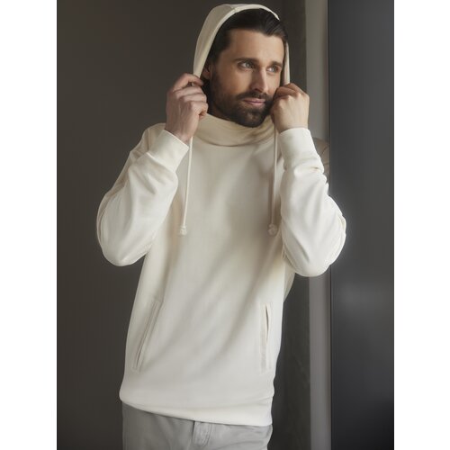 RUSSELL Ecru Sweatshirt Unisex Pure Organic High Collar Hooded Sweat Cene