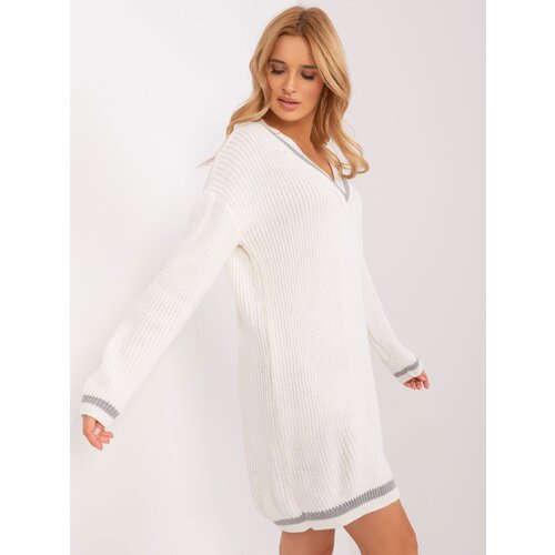 Fashion Hunters Ecru loose knitted dress with wool Slike