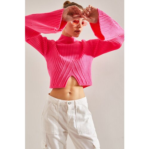 Bianco Lucci Women's Half Turtleneck Patterned Crop Sweater Slike