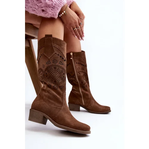 Zazoo 4043 Suede Low Heel Boots Laced Brown