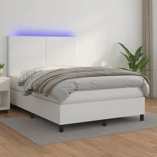  Box spring postelja z vzmetnico LED bela 140x200cm umetno usnje, (20901334)