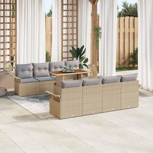 9 9-delna vrtna sedežna garnitura z blazinami Bež Poly Rattan Acacia, (22091770) Slike