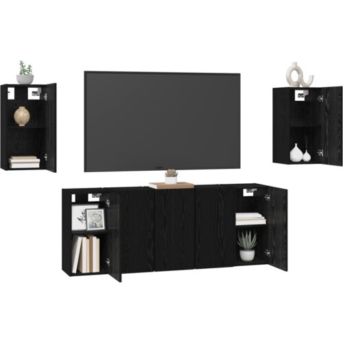 Set TV komoda s policom Zidne s pohranom s vratima 7 pcs Crni hrast 30.5 x 30 x 60 cm Slike