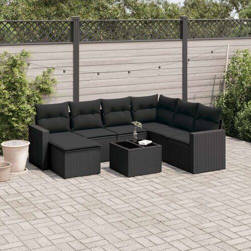 VidaXL 8-dijelni set vrtnih sofa od poliratana s jastucima crni Slike