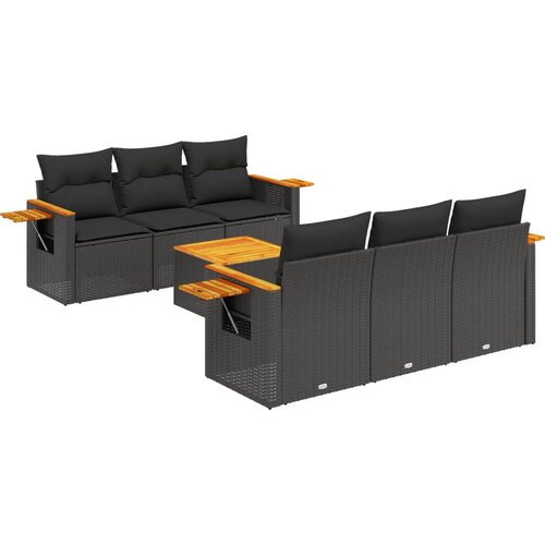  7-dijelni set vrtnih sofa od poliratana s jastucima crni Slike