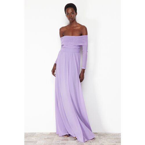 Trendyol Lilac Carmen Collar Tulle Long Evening Dress Cijene