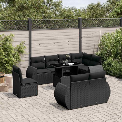  9-dijelni set vrtnih sofa s jastucima crni od poliratana Crna 100 x 55 x 73 cm Cene