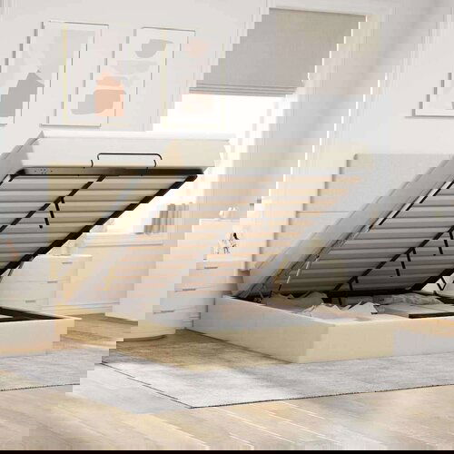  Otomanski krevet s madracem i LED krem 140x190 cm tkanine Cijene
