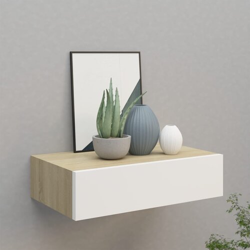 vidaXL Zidna polica s ladicom boja hrasta i bijela 40x23,5x10 cm MDF Cijene