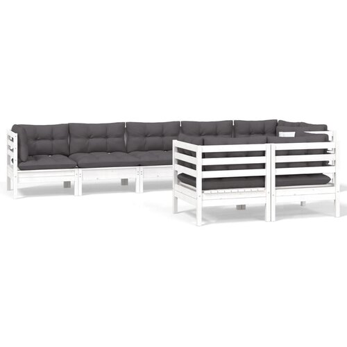 Maison Chic Seti vrtnega pohištva - Vrtna garnitura - Vrtni pohištvo set 8-delna z blazinami bela trdna borovina, (21802853) Cene