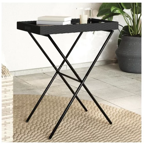 vidaXL Zložljiva miza s pladnjem črna 65x40x75 cm poli ratan