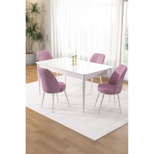 Hanah home trpezarijski set Pir, sto i 4 stolice, bela ploča, roze tkanina Babyface Cene