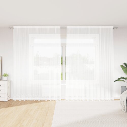 vidaXL Čipkasta Zavesa z zavesami Cvetlični Bela 300 x 280 cm Poliester Cene