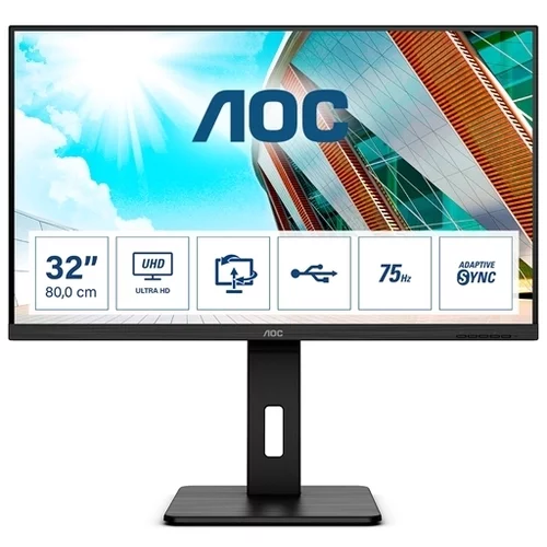 AOC monitor 80,1 cm (31,5") U32P2CA 3840x2160 uhd 4K 100Hz va 4ms 2xHDMI displayport usb-c(dp, 65W) 1/4xUSB3.2 pivot sRGB119%