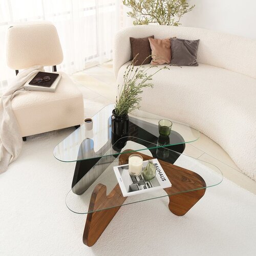 Hanah home stočić za dnevnu sobu freya - black, chesnut blackchesnut nesting table (2 pieces) Cene