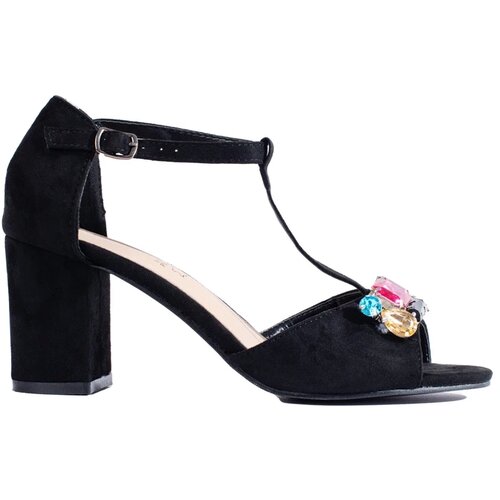 GOODIN Suede women&amp;#039;s post sandals with Shelvt crystals black Slike