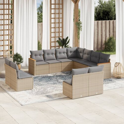 vidaXL 11-dijelni set vrtnih sofa s jastucima bež od poliratana Cijene
