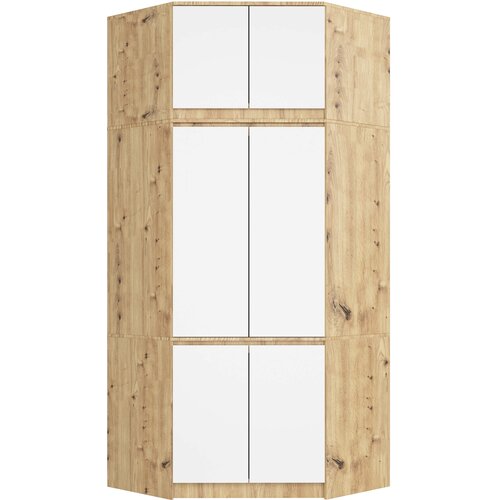 AKORD Kotna Garderobna Omara Z Nadgradnjo In 6 Vrata, Hrast Artisan/Bela, (5000331588) Cene