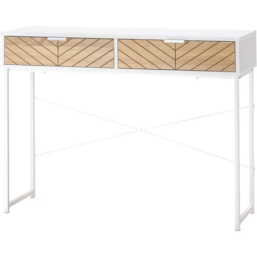 HOMCOM Moderna konzolna mizica z 2 predaloma, kovinska vhodna mizica s križnim okvirjem, kavna mizica za dnevno sobo, bela, (20745738)