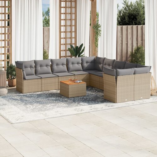 vidaXL 11-dijelni set vrtnih sofa od poliratana s jastucima bež Cijene