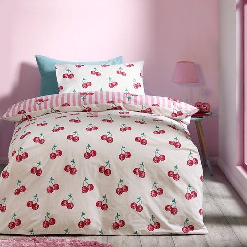 Catherine Lansfield Bela/rožnata enojna posteljnina 135x200 cm Disco Cherries Stripes &amp;ndash; Slike